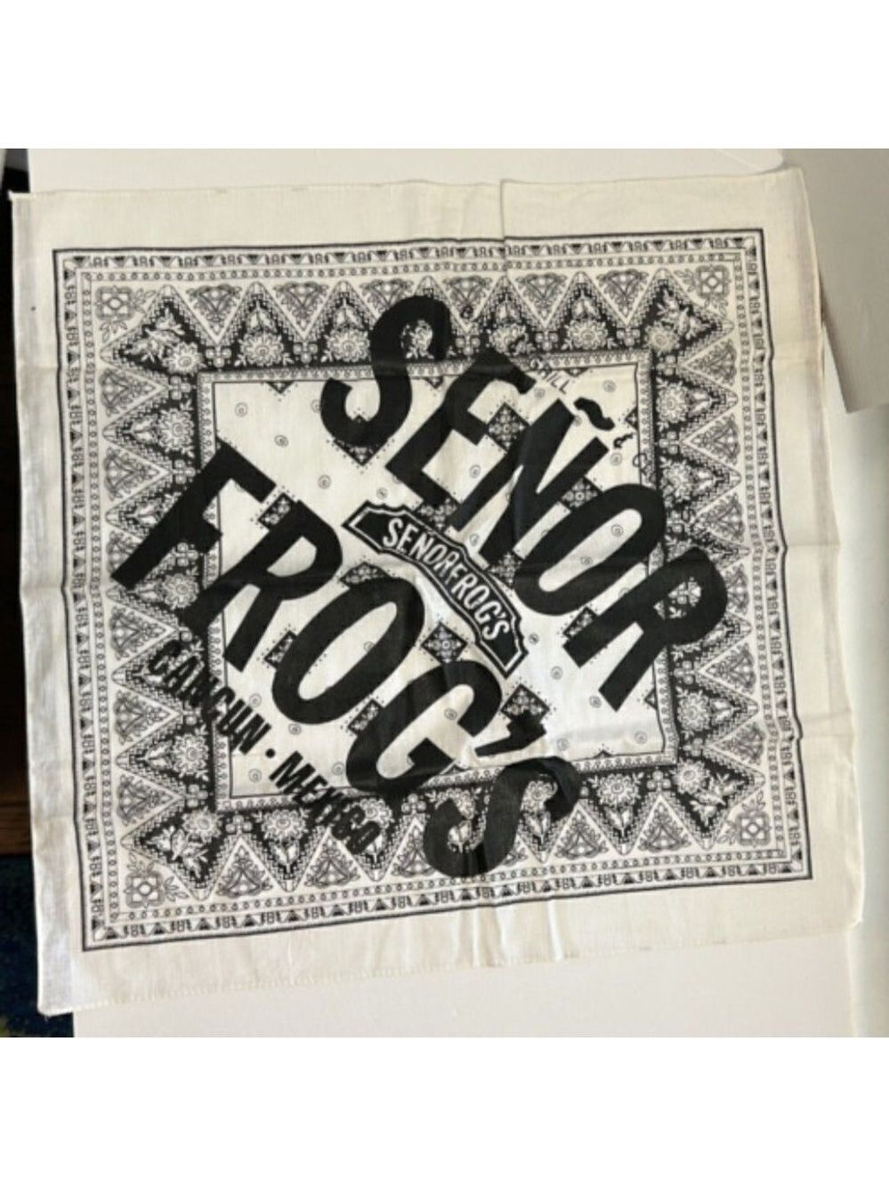 Senor Frog's Cancun Mexico Bandana Handkerchief Vintage Black & White